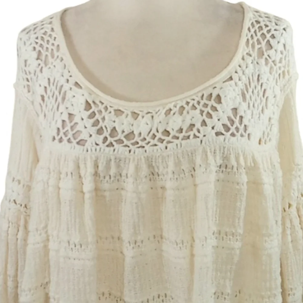 Free People Someday Crochet Sweater Ivory Oversized Linen Blend XS